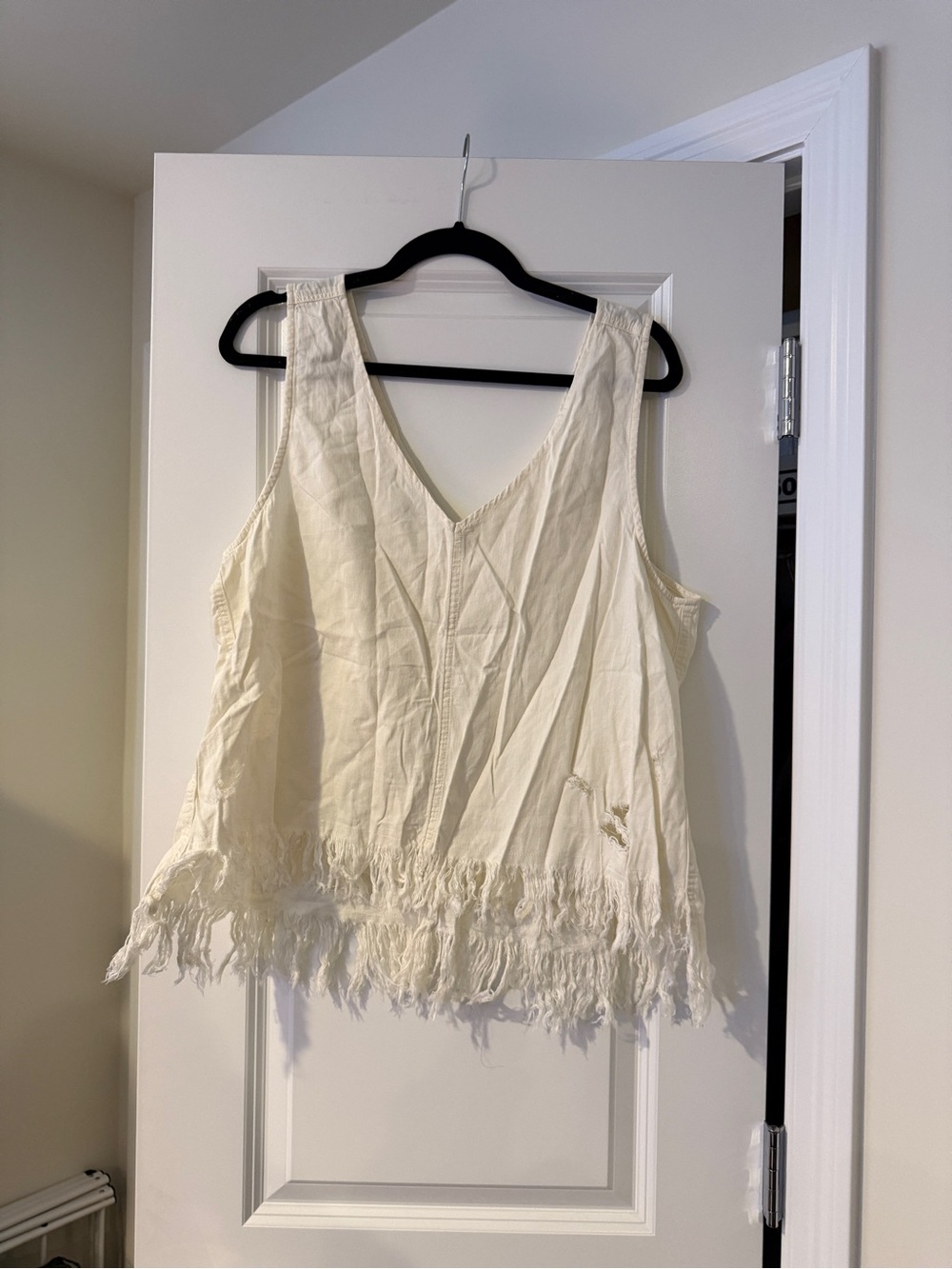 American Eagle Outfitters Cream Fringe V-Neck Tank Top